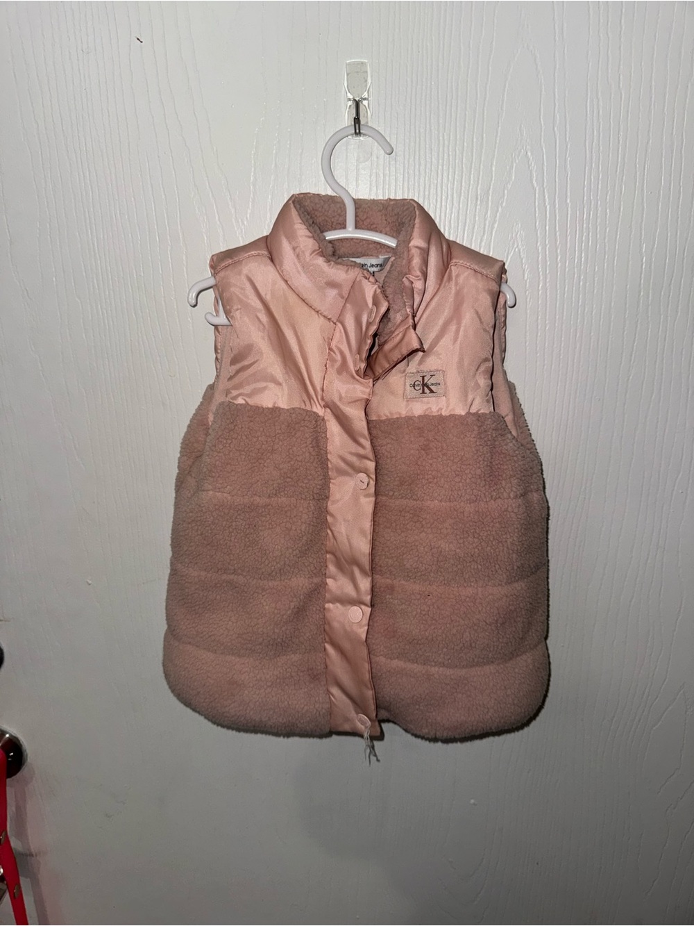 Calvin Klein Jeans Girls 3T Pink Sherpa Fleece Puffer Vest Full Zip Snap Front